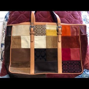 Coach Tan & Multicolor Suede Patchwork Tote